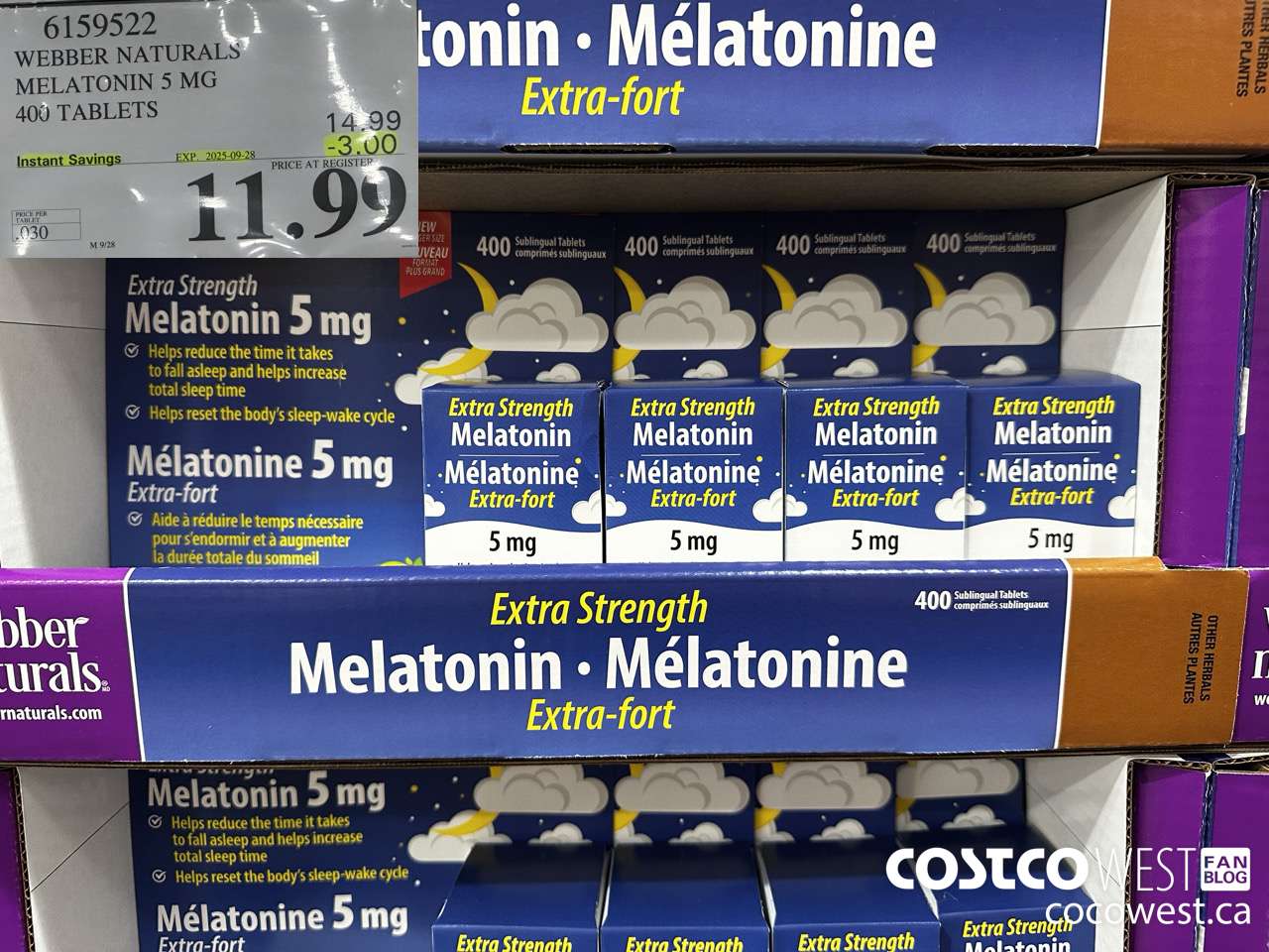 6159522 WEBBER NATURALS MELATONIN 5 MG 400 TABLETS ($3.00 INSTANT SAVINGS EXPIRES ON 2025-09-28) $11.99