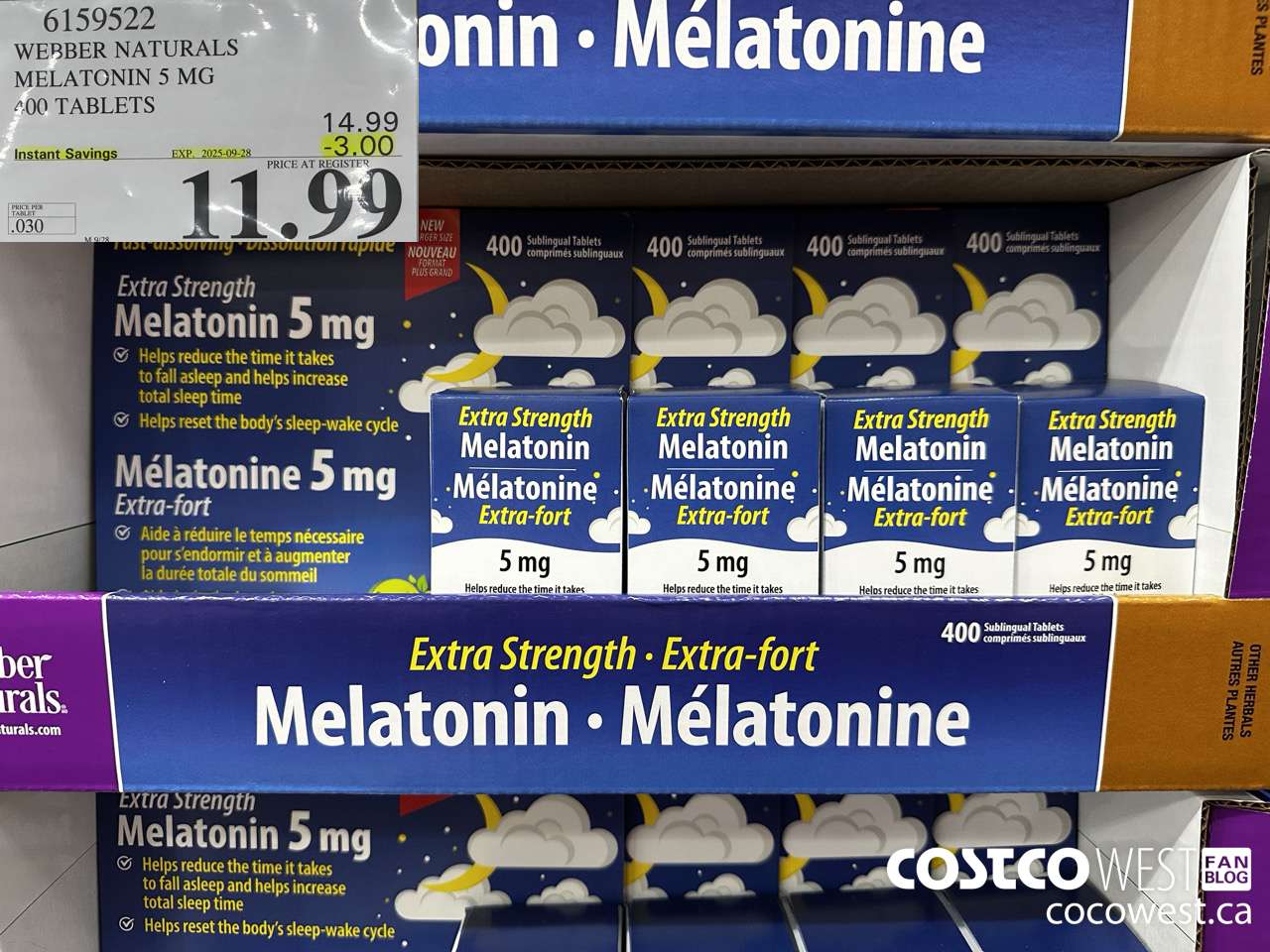 6159522 WEBBER NATURALS MELATONIN 5 MG 400 TABLETS ($3.00 INSTANT SAVINGS EXPIRES ON 2025-09-28) $11.99