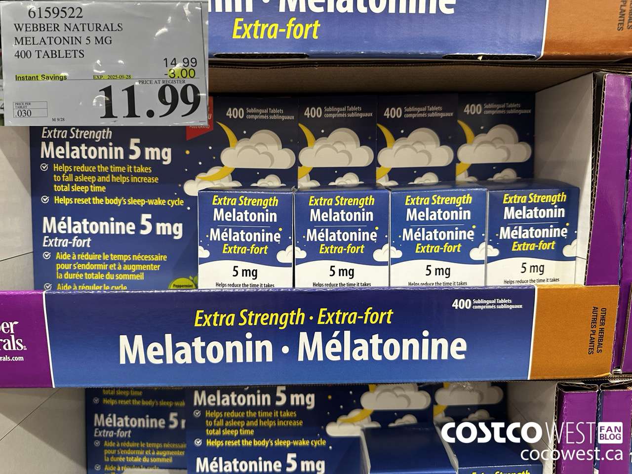 6159522 WEBBER NATURALS MELATONIN 5 MG 400 TABLETS ($3.00 INSTANT SAVINGS EXPIRES ON 2025-09-28) $11.99
