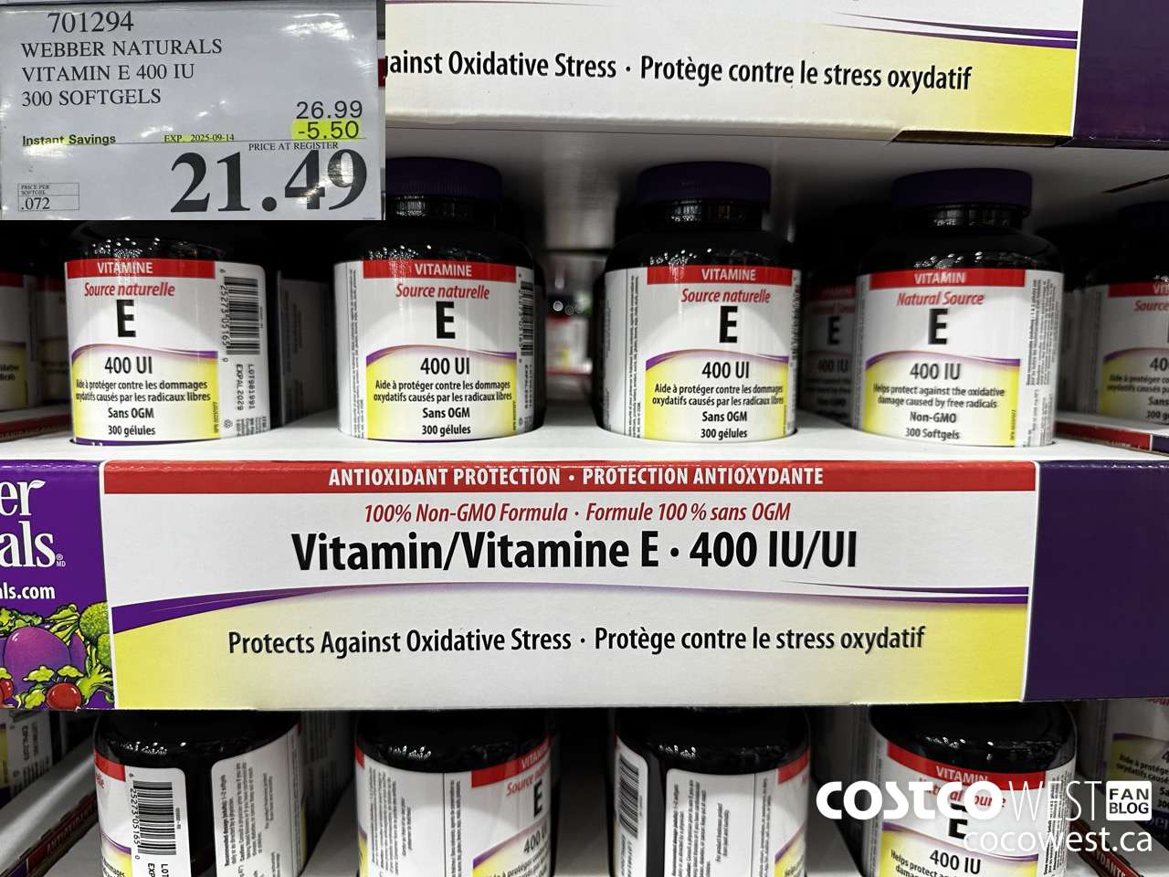 701294 WEBBER NATURALS VITAMIN E NATURAL 400 IU 300 SOFTGELS ($5.50 INSTANT SAVINGS EXPIRES ON 2025-09-14) $21.49