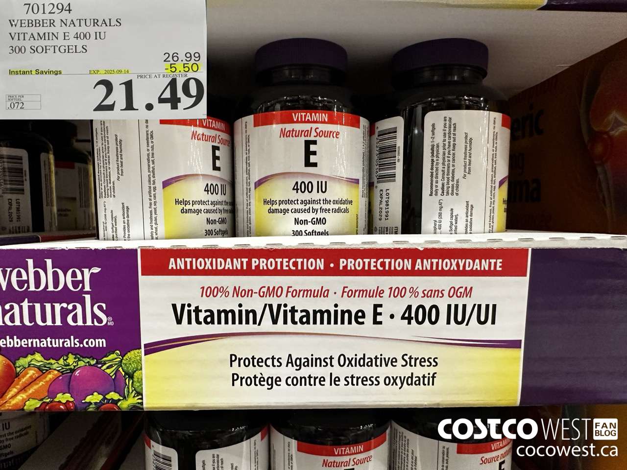 701294 WEBBER NATURALS VITAMIN E NATURAL 400 IU 300 SOFTGELS ($5.50 INSTANT SAVINGS EXPIRES ON 2025-09-14) $21.49