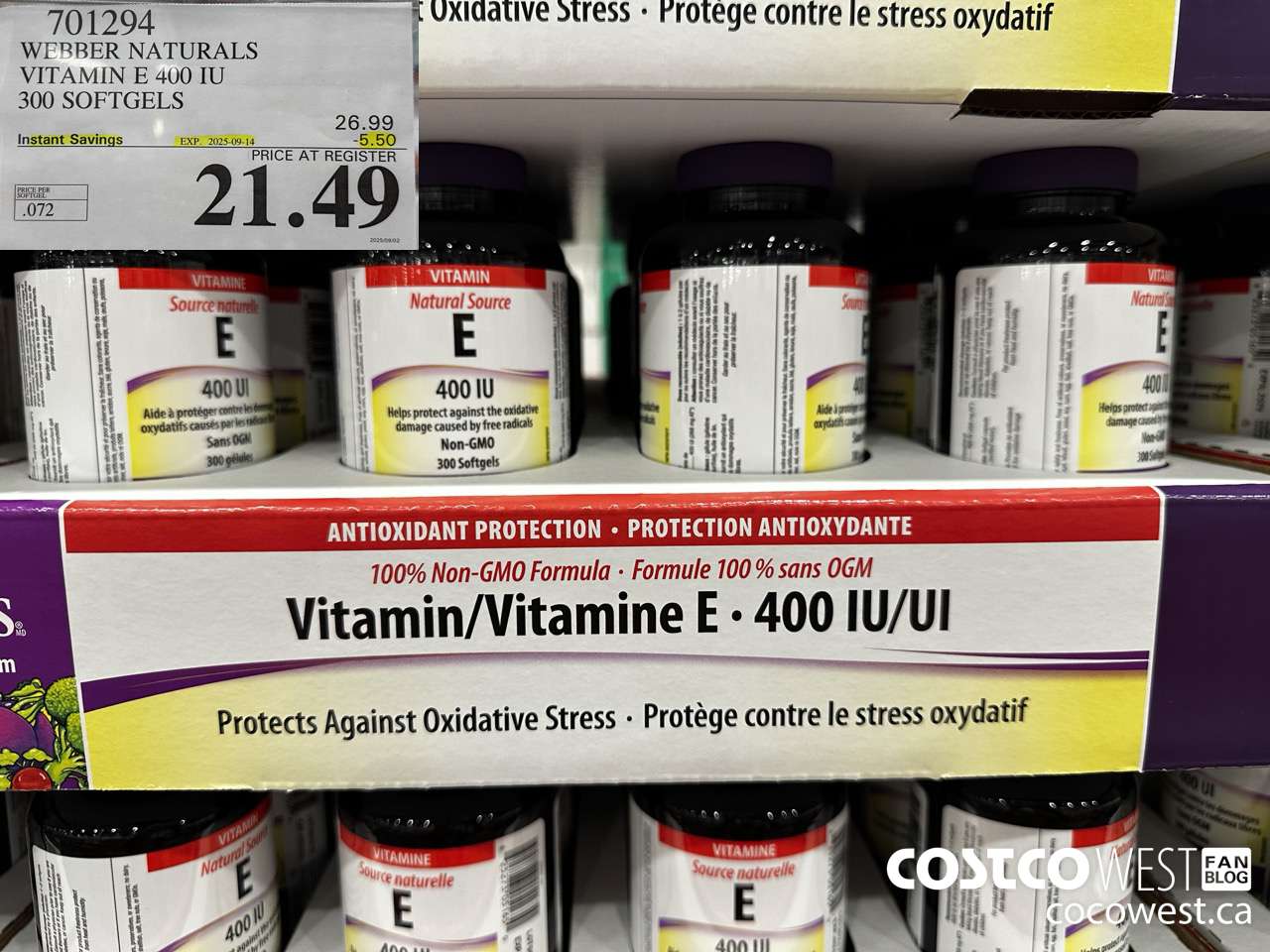 701294 WEBBER NATURALS VITAMIN E NATURAL 400 IU 300 SOFTGELS ($5.50 INSTANT SAVINGS EXPIRES ON 2025-09-14) $21.49