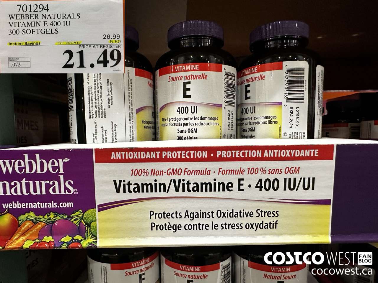 701294 WEBBER NATURALS VITAMIN E NATURAL 400 IU 300 SOFTGELS ($5.50 INSTANT SAVINGS EXPIRES ON 2025-09-14) $21.49