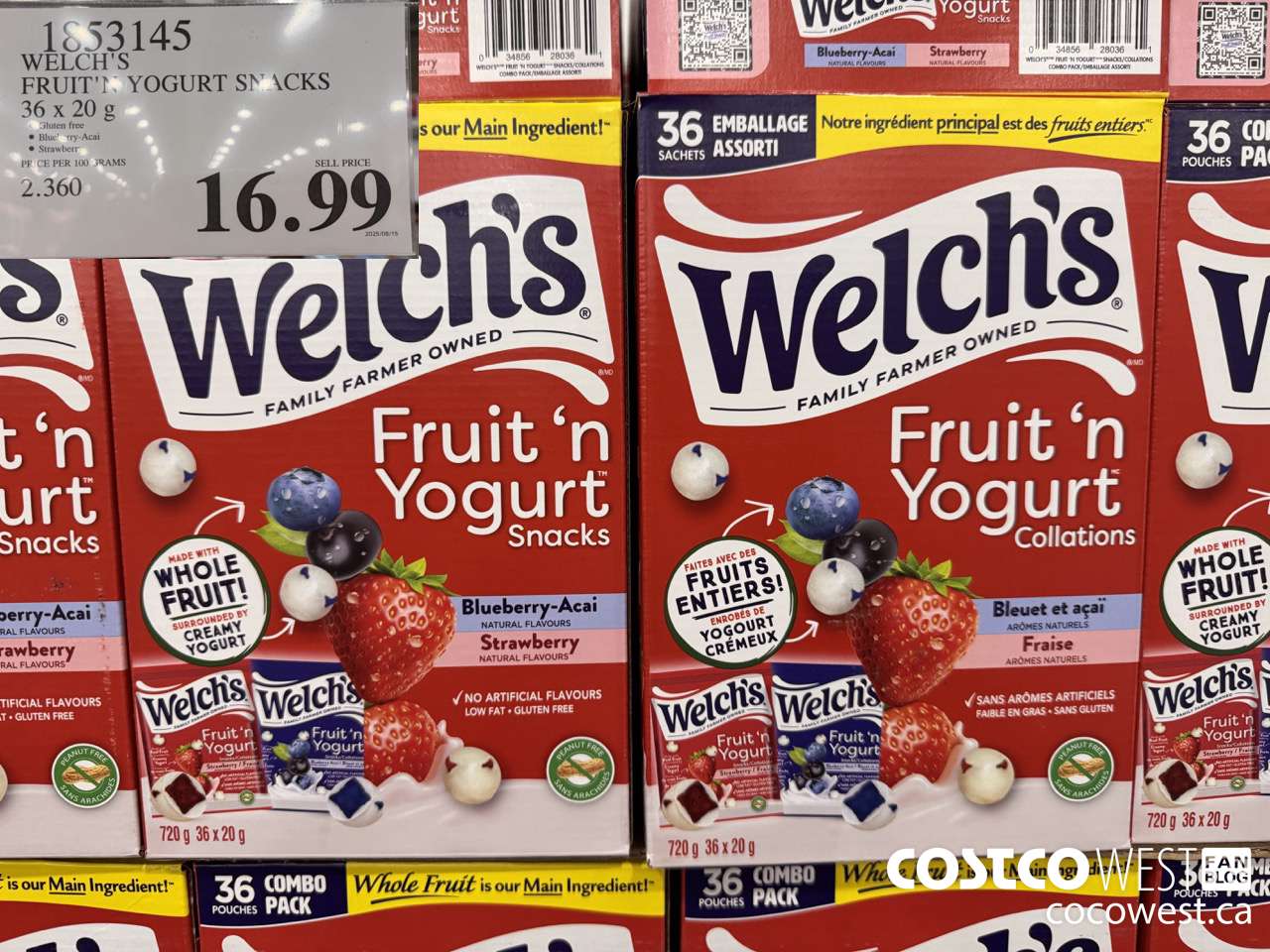 1853145 WELCH'S FRUIT'N YOGURT SNACKS 36 X 20G $16.99