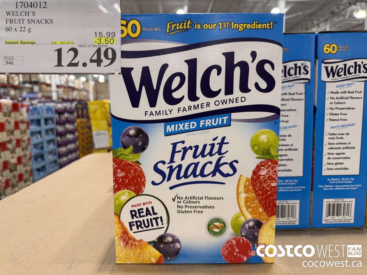 1704012 WELCH'S FRUIT SNACKS 60 X 22 G $3.50. ($3.50 INSTANT SAVINGS EXPIRES ON 2025-09-28) $12.49