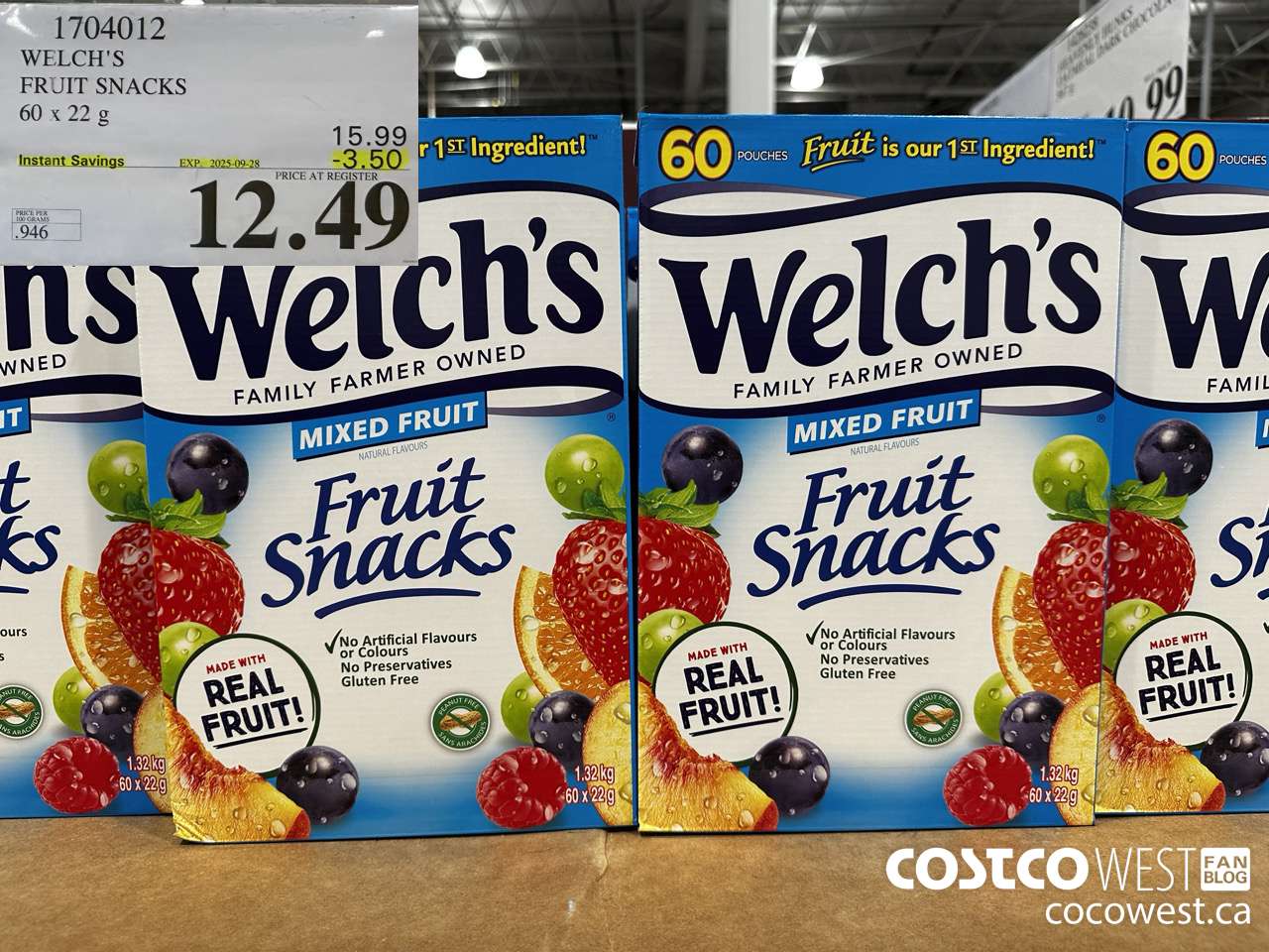 1704012 WELCH'S FRUIT SNACKS 60 X 22 G $3.50. ($3.50 INSTANT SAVINGS EXPIRES ON 2025-09-28) $12.49