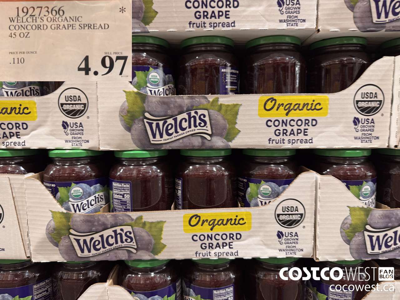1927366 WELCH'S ORGANIC CONCORD GRAPE SPREAD 45 OZ $4.97