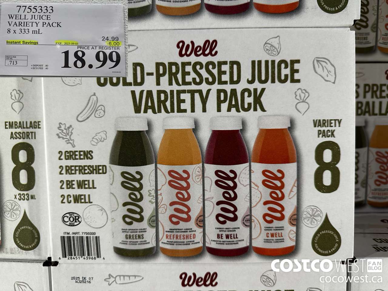 7755333 WELL JUICE VARIETY PACK 8 X 333ML ($6.00 INSTANT SAVINGS EXPIRES ON 2025-09-03) $18.99