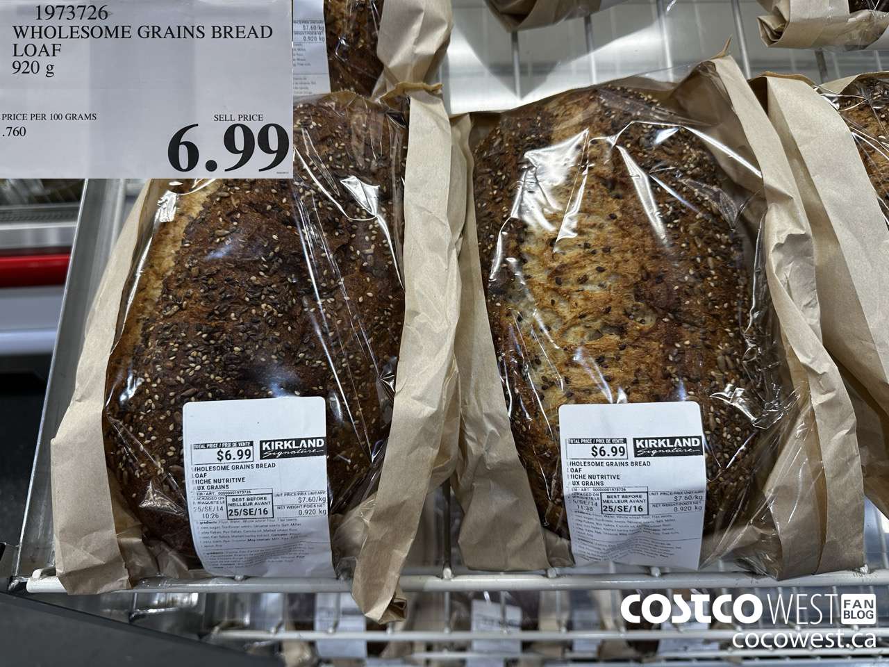 1973726 WHOLESOME GRAINS BREAD LOAF 920G $6.99