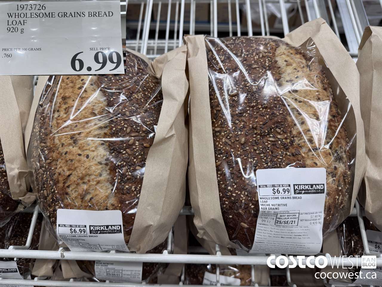 1973726 WHOLESOME GRAINS BREAD LOAF 920G $6.99