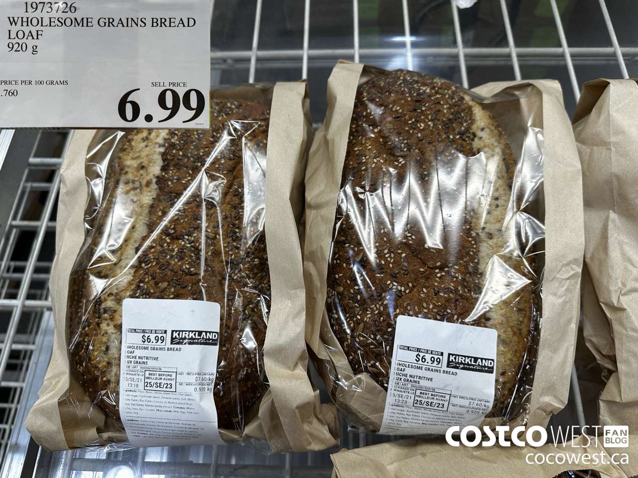 1973726 WHOLESOME GRAINS BREAD LOAF 920G $6.99