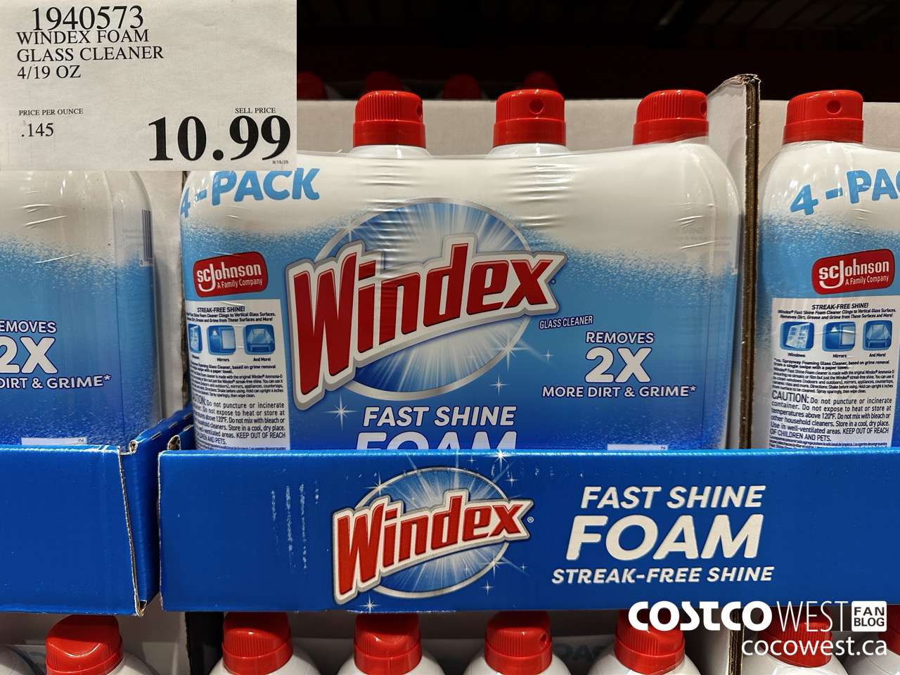 1940573 WINDEX FOAM GLASS CLEANER 4/19 OZ $10.99