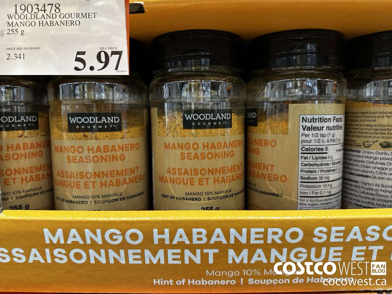 1903478 WOOLDLAND GOURMET MANGO HABANERO 255G $5.97