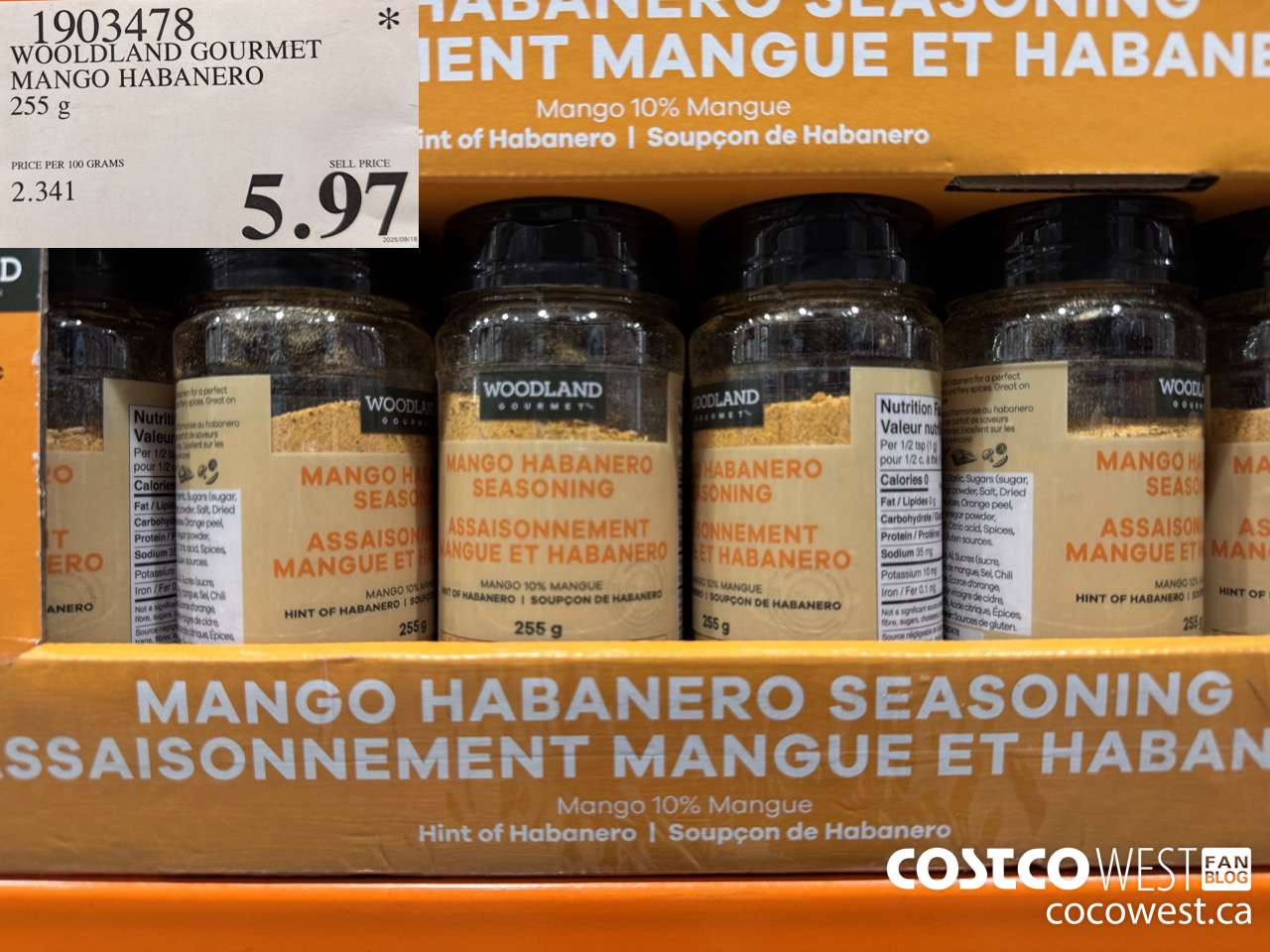 1903478 WOOLDLAND GOURMET MANGO HABANERO 255G $5.97