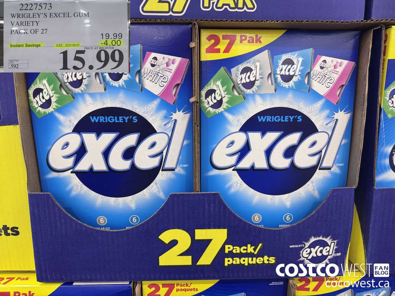 2227573 WRIGLEY'S EXCEL GUM VARIETY 27 PACK ($4.00 INSTANT SAVINGS EXPIRES ON 2025-09-07) $15.99