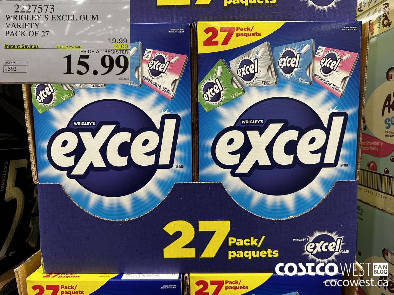 2227573 WRIGLEY'S EXCEL GUM VARIETY 27 PACK ($4.00 INSTANT SAVINGS EXPIRES ON 2025-09-07) $15.99
