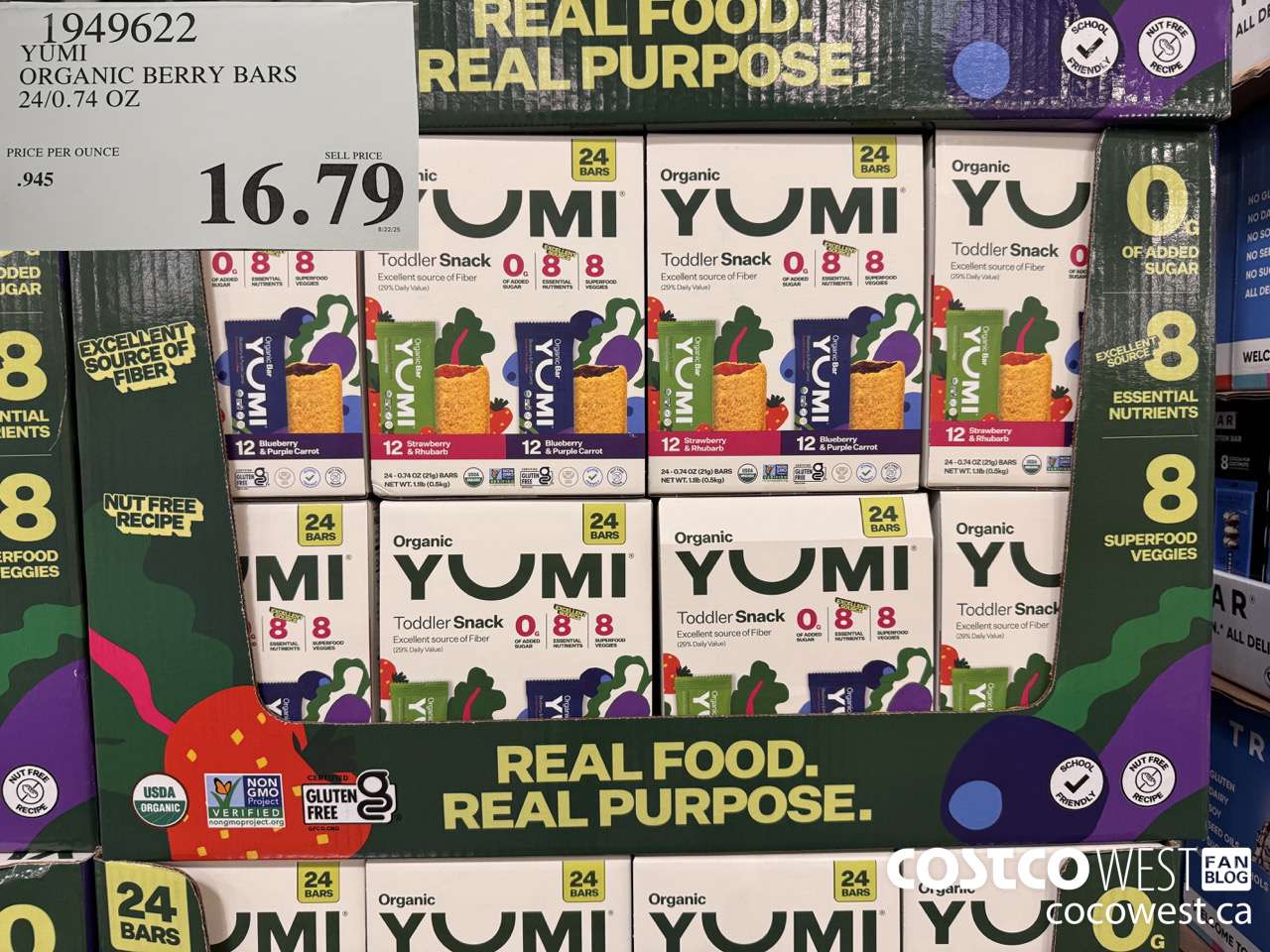 1949622 YUMI ORGANIC BERRY BARS 24/0.74 OZ $16.79