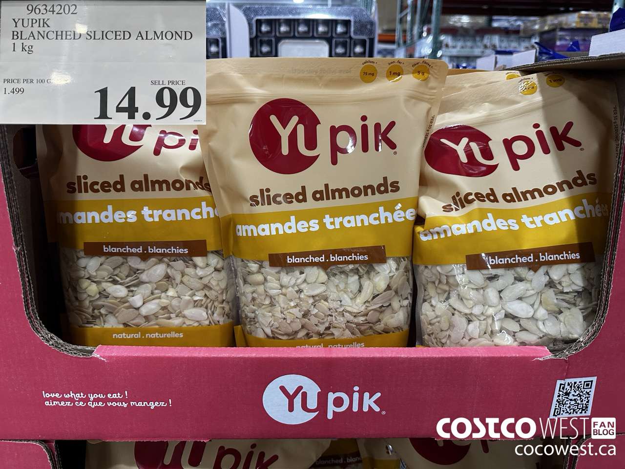 9634202 YUPIK BLANCHED SLICED ALMOND 1KG $14.99
