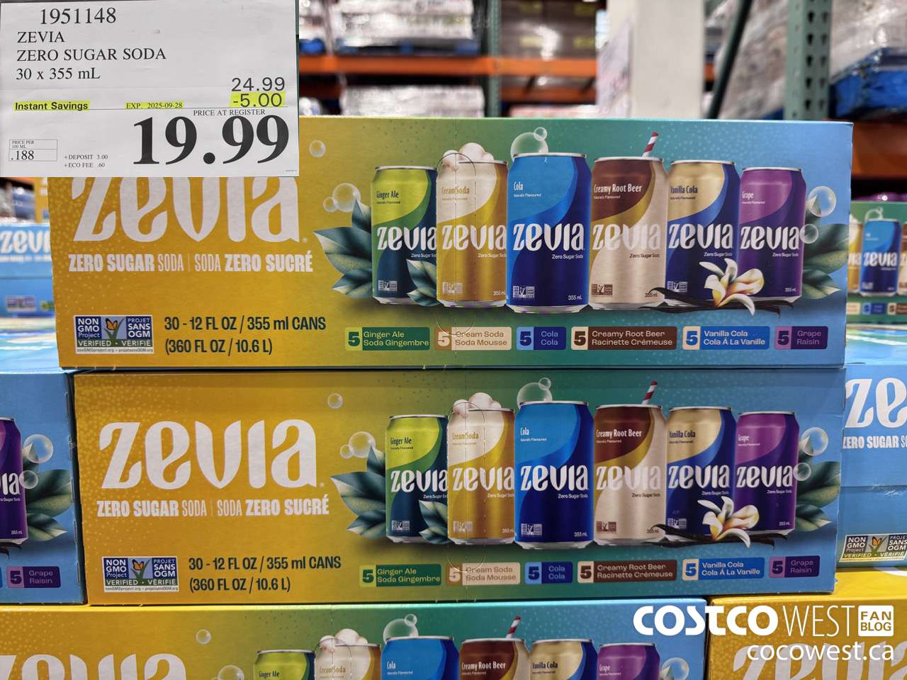 1951148 ZEVIA ZERO SUGAR SODA 30 X 355ML ($5.00 INSTANT SAVINGS EXPIRES ON 2025-09-28) $19.99