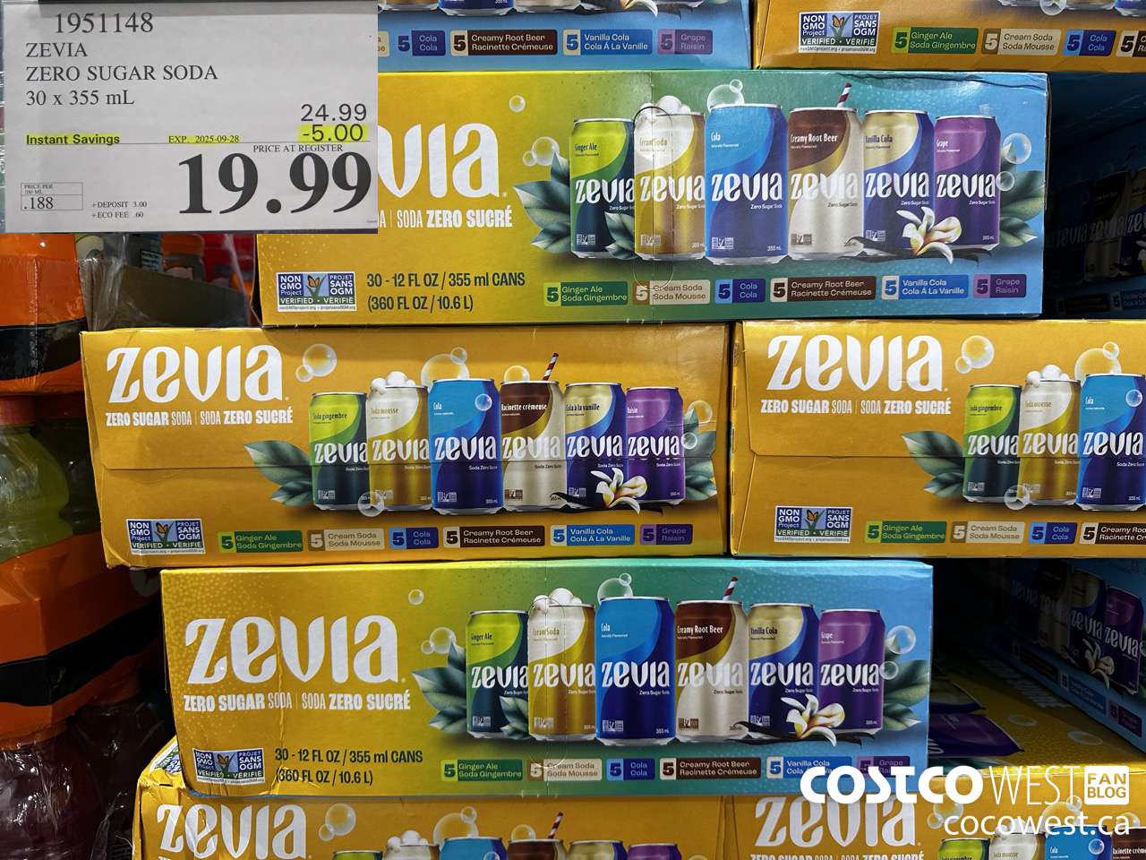 1951148 ZEVIA ZERO SUGAR SODA 30 X 355ML ($5.00 INSTANT SAVINGS EXPIRES ON 2025-09-28) $19.99