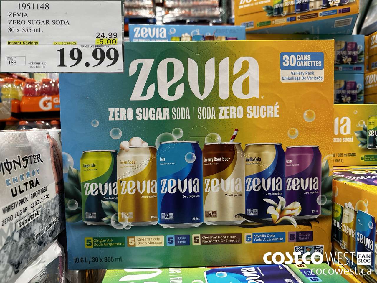 1951148 ZEVIA ZERO SUGAR SODA 30 X 355ML ($5.00 INSTANT SAVINGS EXPIRES ON 2025-09-28) $19.99