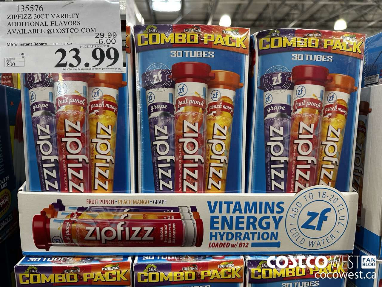 135576 ZIPFIZZ 30CT VARIETY ADDITIONAL FLAVORS AVAILABLE @COSTCO.COM ($6.00 INSTANT SAVINGS EXPIRES ON 2025-10-15) $23.99