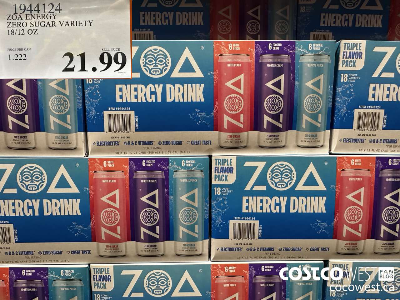 1944124 ZOA ENERGY ZERO SUGAR VARIETY 18/12 OZ $21.99