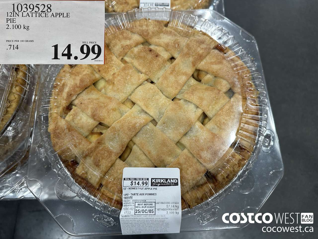 1039528 12IN LATTICE APPLE PIE 2.100KG $14.99