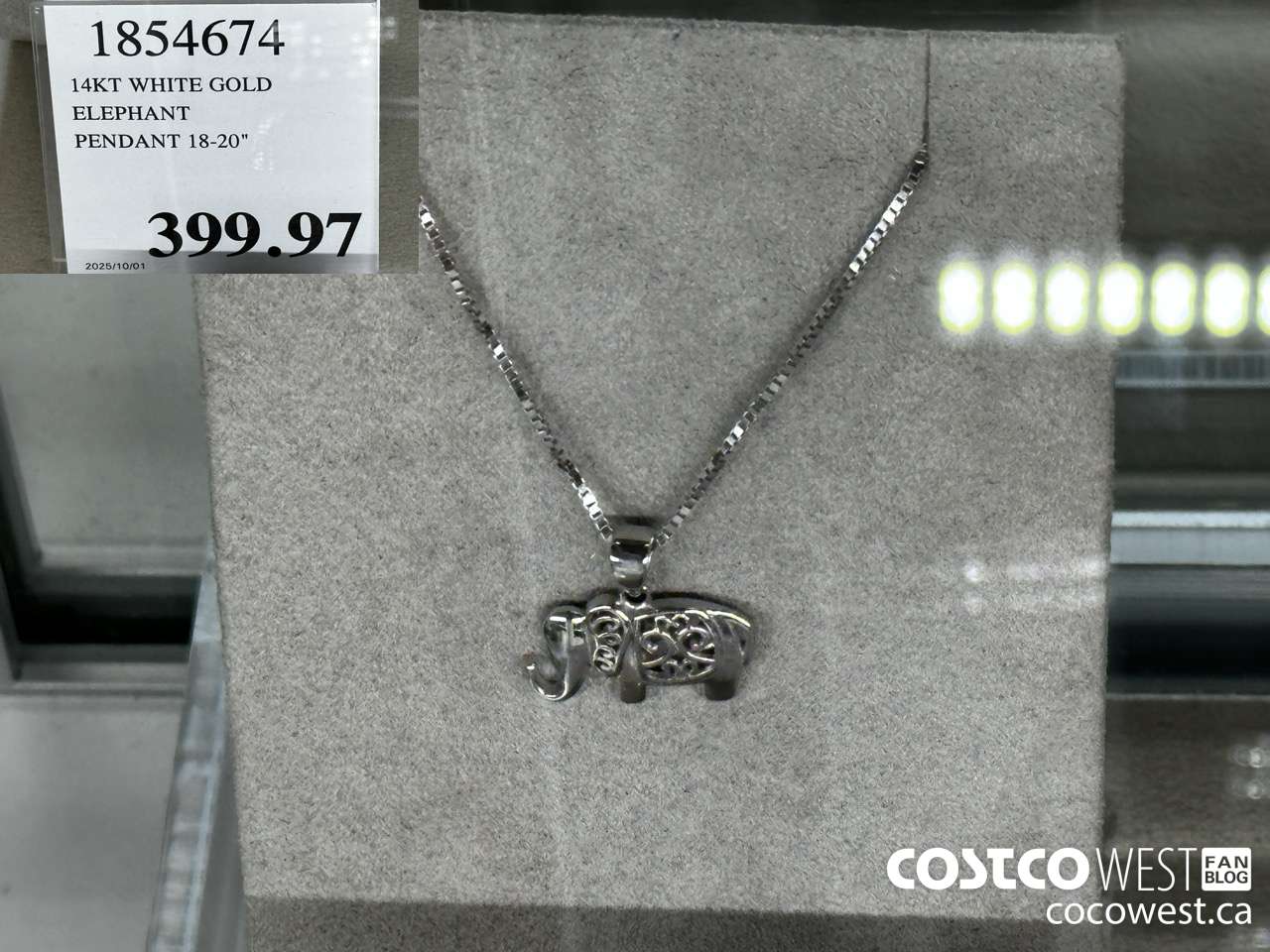 1854674 14KT WHITE GOLD ELEPHANT PENDANT 18-20