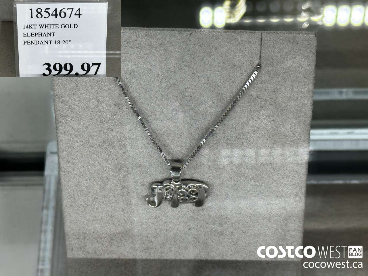 1854674 14KT WHITE GOLD ELEPHANT PENDANT 18-20