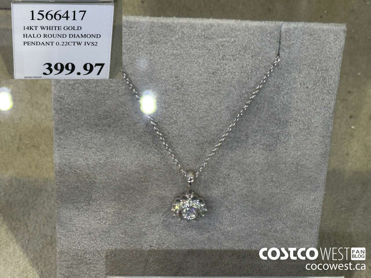 1566417 14KT WHITE GOLD HALO ROUND DIAMOND PENDANT 0.22 CTW IVS2 $399.97