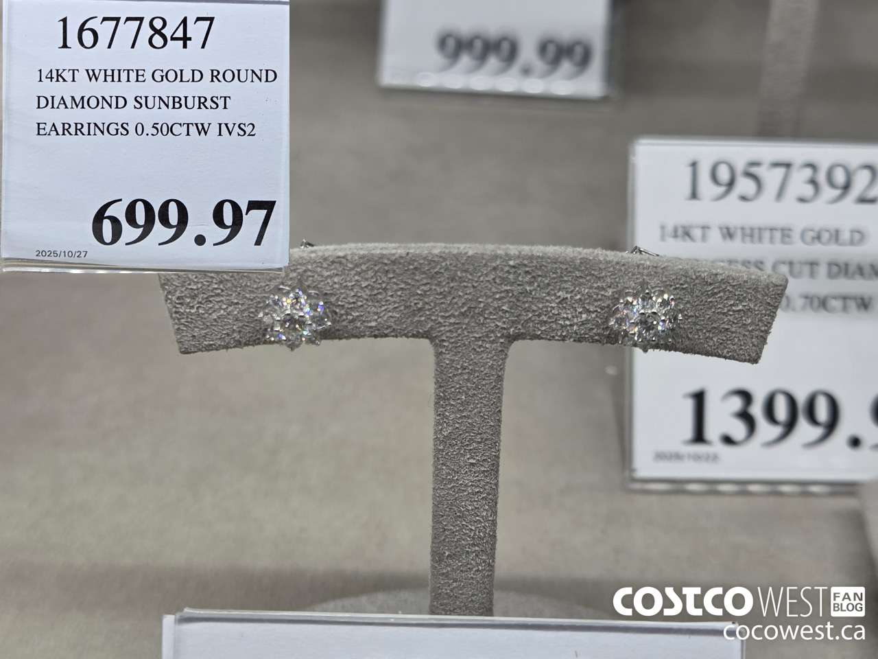 1677847 14KT WHITE GOLD ROUND DIAMOND SUNBURST EARRINGS 0.50CTW IVS2 $699.97