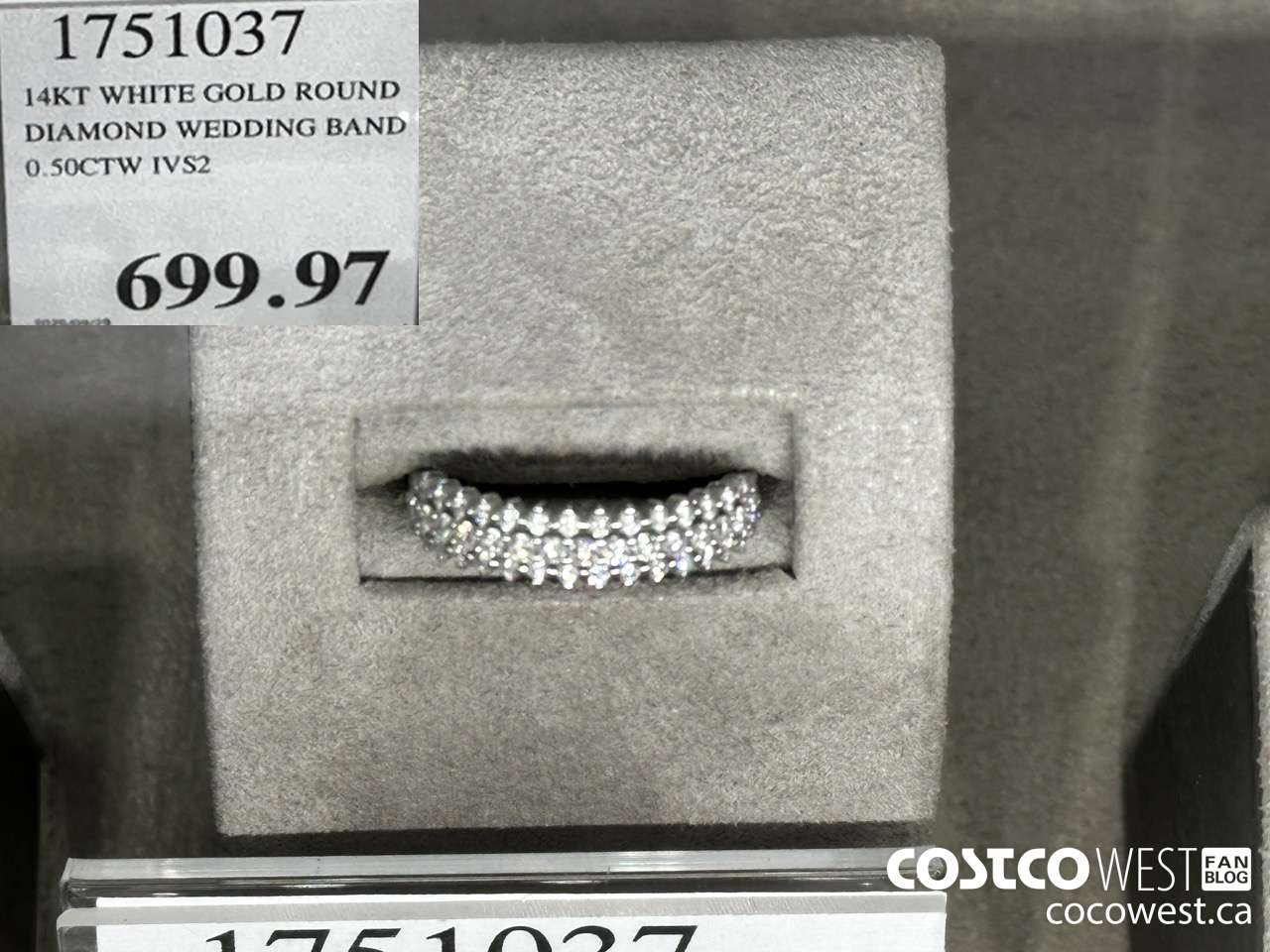 1751037 14KT WHITE GOLD ROUND DIAMOND WEDDING BAND 0.50CTW IVS2 $699.97