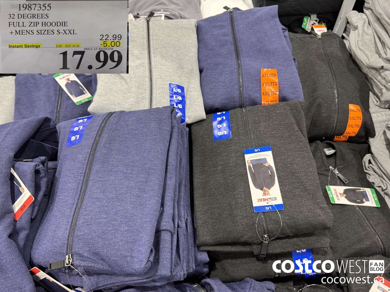 1987355 32 DEGREES FULL ZIP HOODIE MENS SIZES S-XXL ($5.00 INSTANT SAVINGS EXPIRES ON 2025-10-26) $17.99