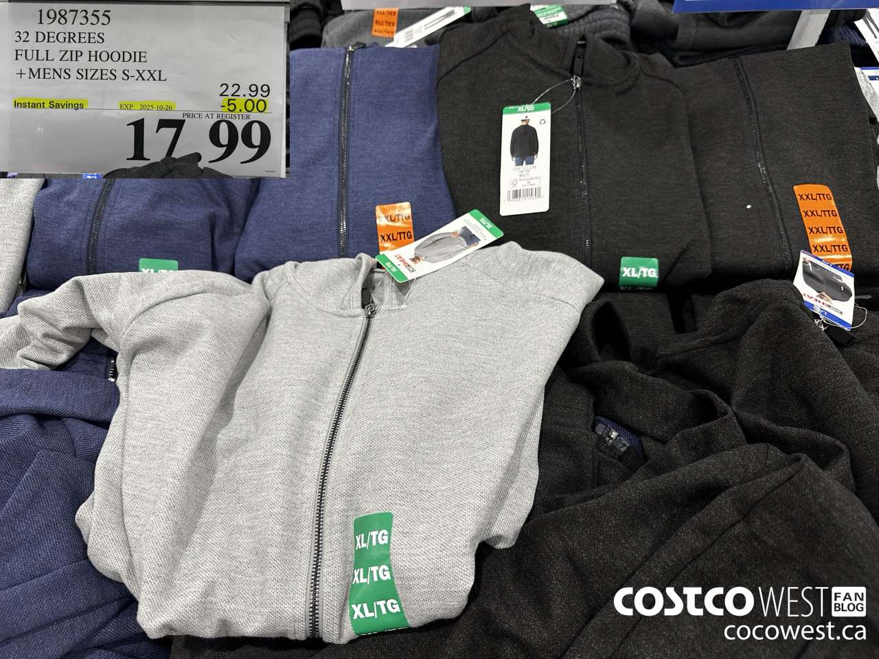 1987355 32 DEGREES FULL ZIP HOODIE MENS SIZES S-XXL ($5.00 INSTANT SAVINGS EXPIRES ON 2025-10-26) $17.99