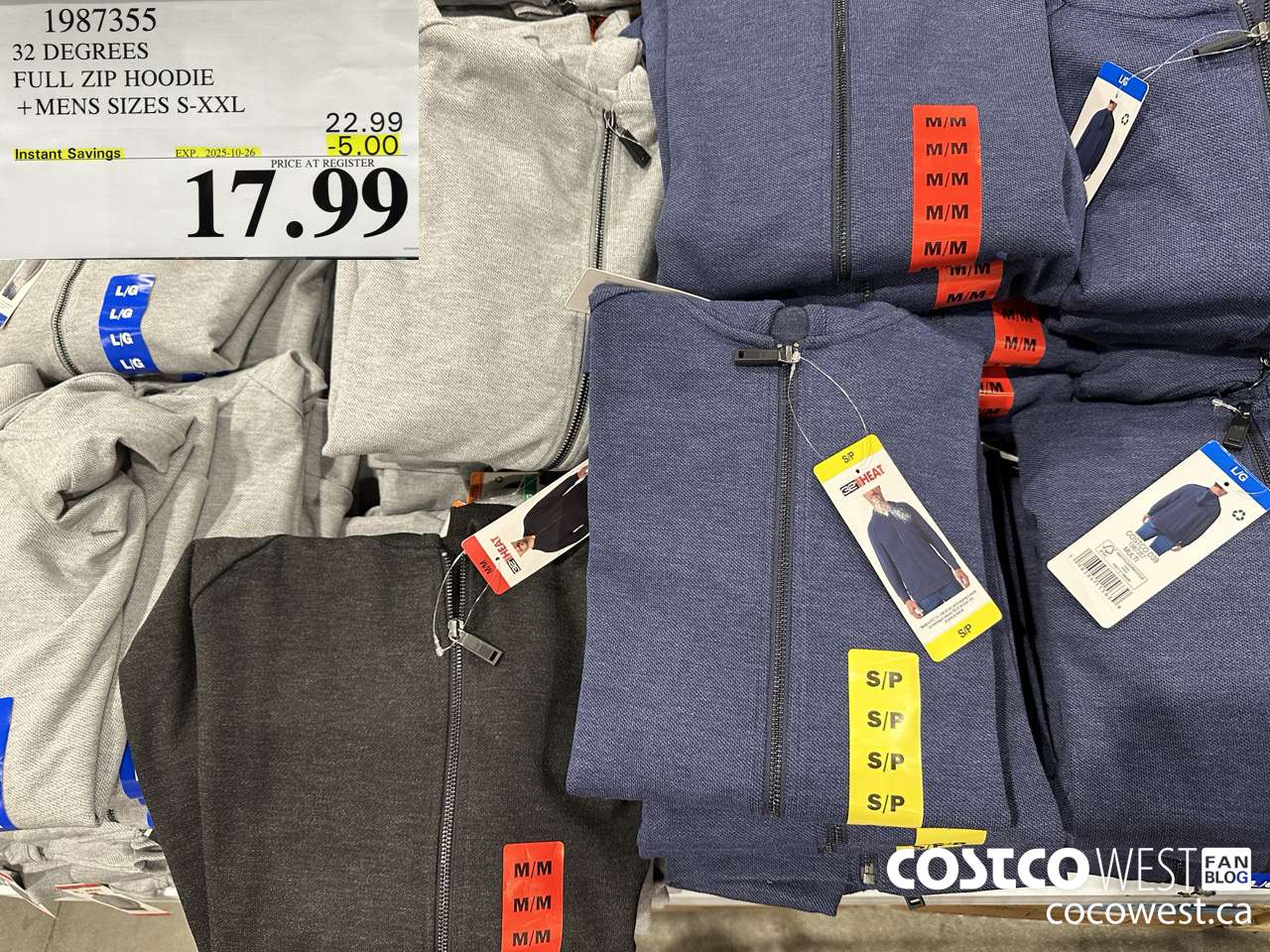 1987355 32 DEGREES FULL ZIP HOODIE MENS SIZES S-XXL ($5.00 INSTANT SAVINGS EXPIRES ON 2025-10-26) $17.99