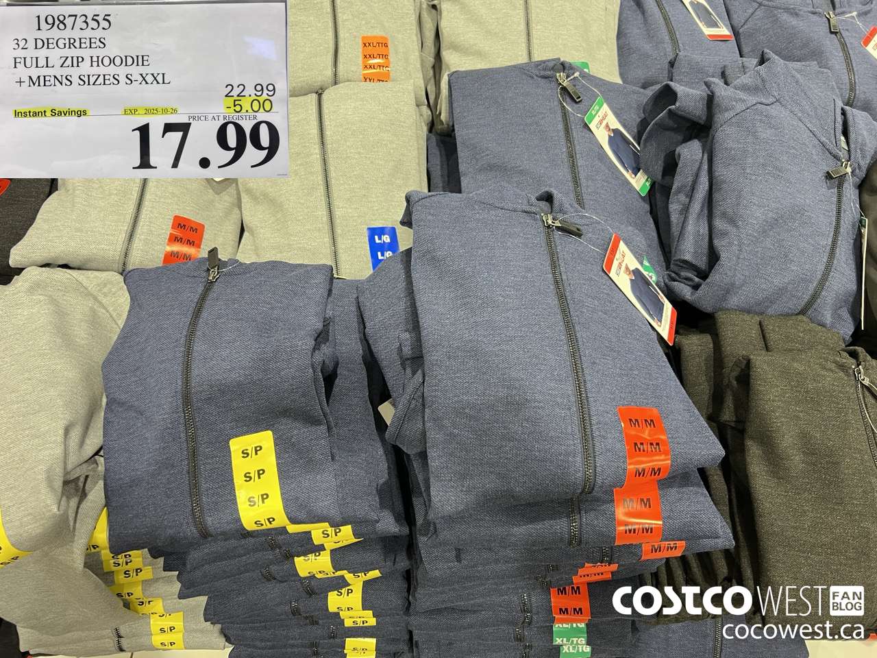 1987355 32 DEGREES FULL ZIP HOODIE MENS SIZES S-XXL ($5.00 INSTANT SAVINGS EXPIRES ON 2025-10-26) $17.99