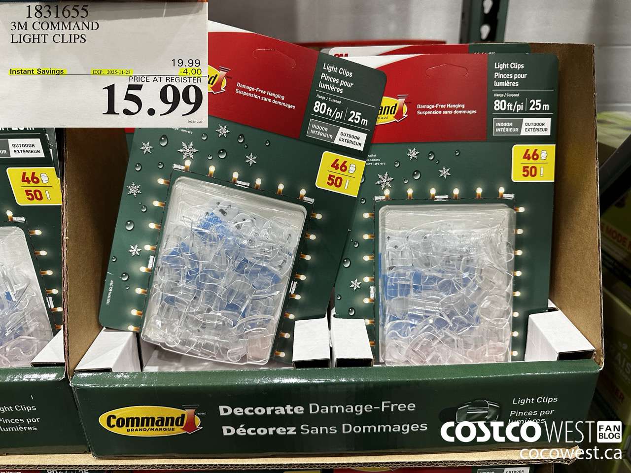 1831655 3M COMMAND LIGHT CLIPS ($4.00 INSTANT SAVINGS EXPIRES ON 2025-11-23) $15.99