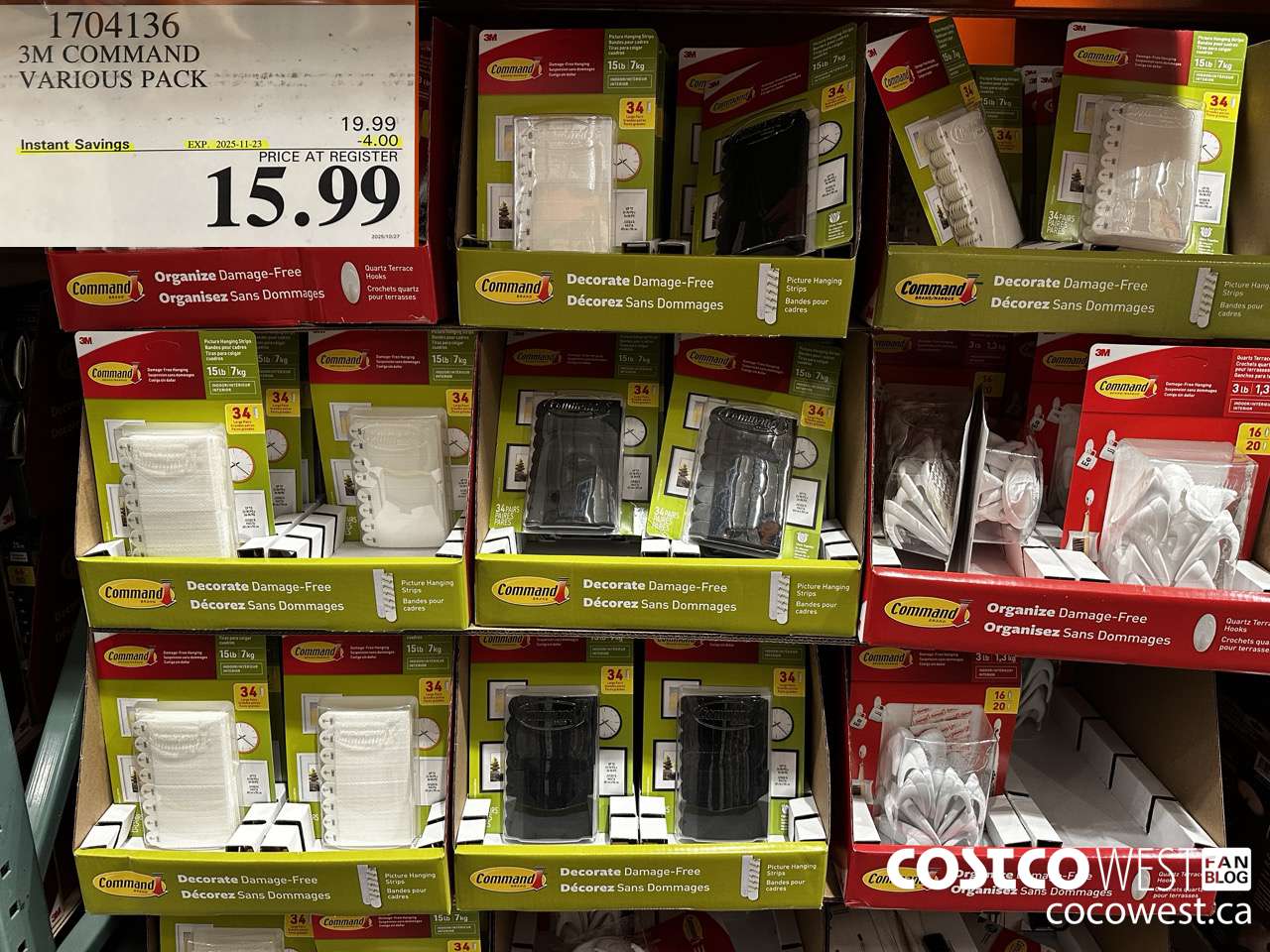 1704136 3M COMMAND VARIOUS PACK ($4.00 INSTANT SAVINGS EXPIRES ON 2025-11-23) $15.99