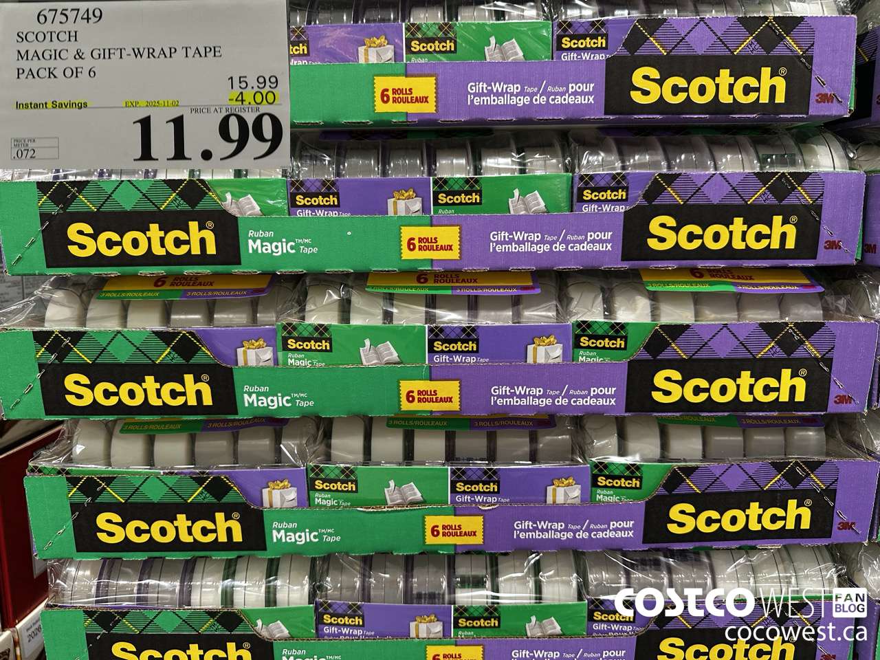 675749 3M SCOTCH MAGIC TAPE/GIFT WRAP TAPE 6PK ($4.00 INSTANT SAVINGS EXPIRES ON 2025-11-02) $11.99