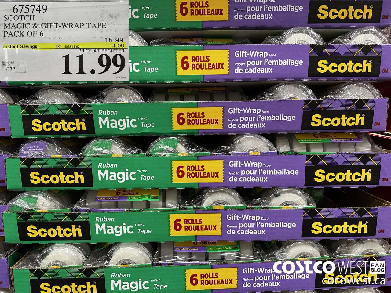 675749 3M SCOTCH MAGIC TAPE/GIFT WRAP TAPE 6PK ($4.00 INSTANT SAVINGS EXPIRES ON 2025-11-02) $11.99
