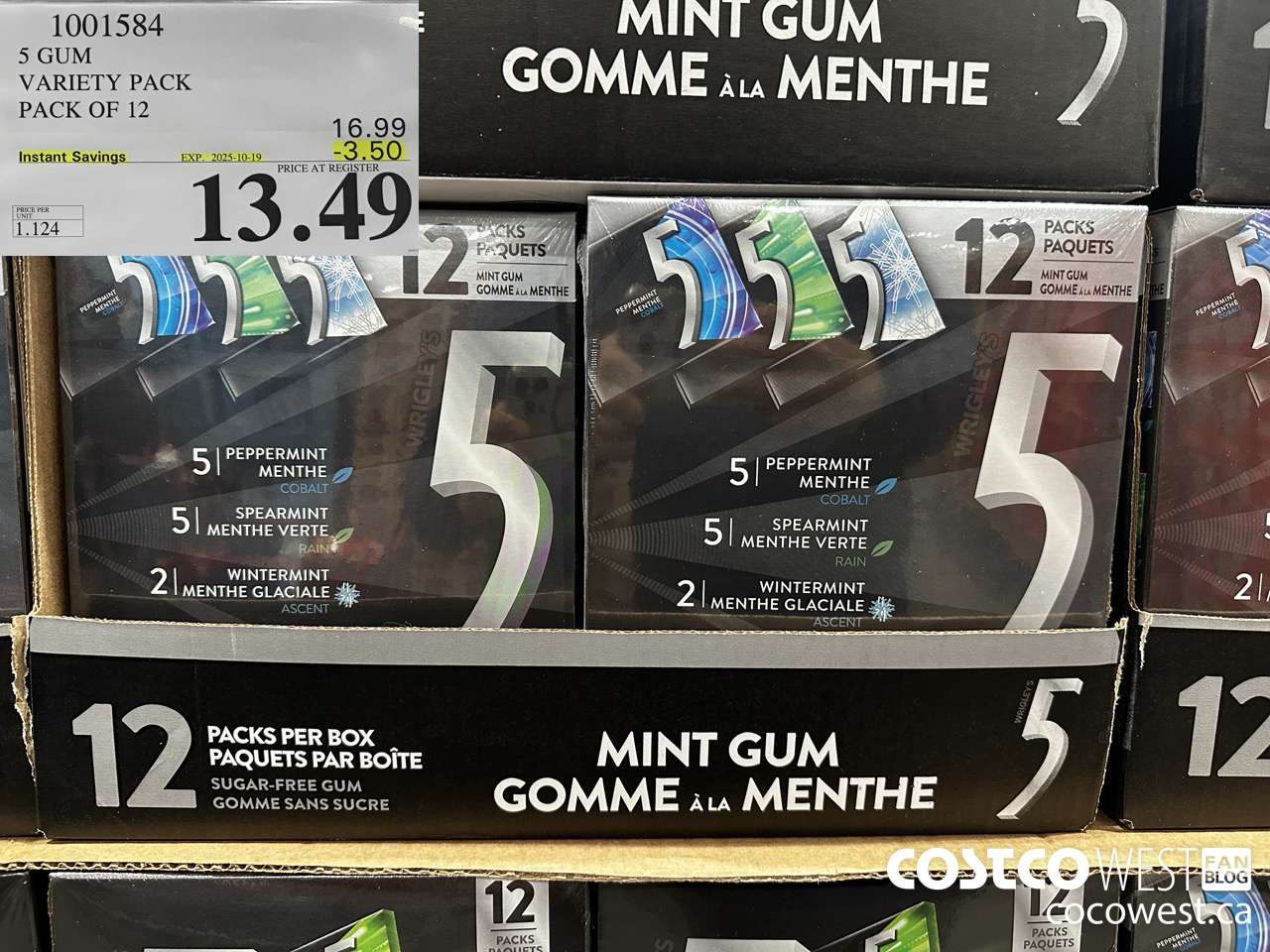 1001584 5 GUM VARIETY PACK 12 PACK ($3.50 INSTANT SAVINGS EXPIRES ON 2025-10-19) $13.49