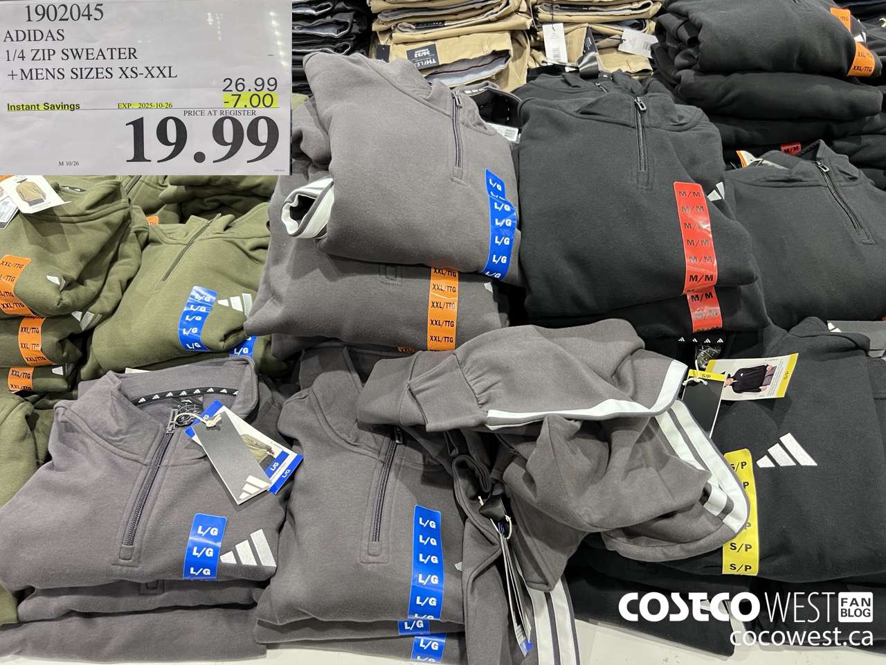 1902045 ADIDAS 1/4 ZIP SWEATER MENS SIZES XS-XXL ($7.00 INSTANT SAVINGS EXPIRES ON 2025-10-26) $19.99