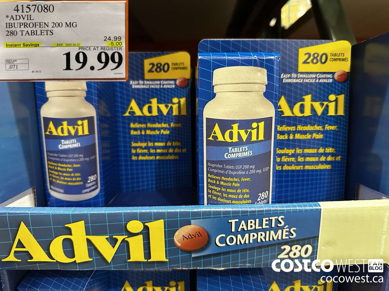 4157080 ADVIL 280 TABLETS IBUPROFEN 200MG ($5.00 INSTANT SAVINGS EXPIRES ON 2025-10-12) $19.99