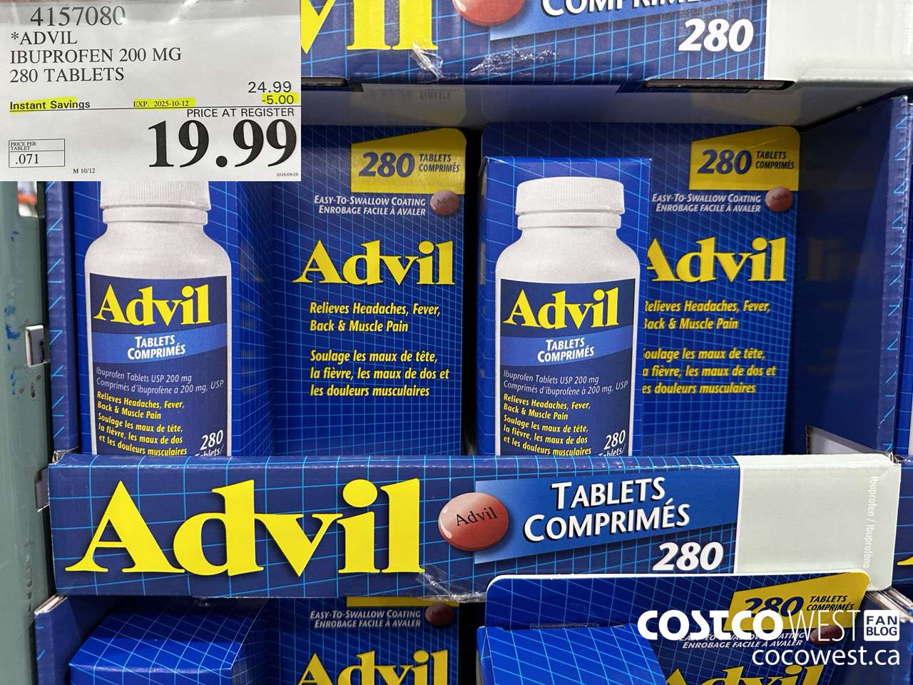415708 ADVIL 280 TABLETS IBUPROFEN 200MG ($5.00 INSTANT SAVINGS EXPIRES ON 2025-10-12) $19.99