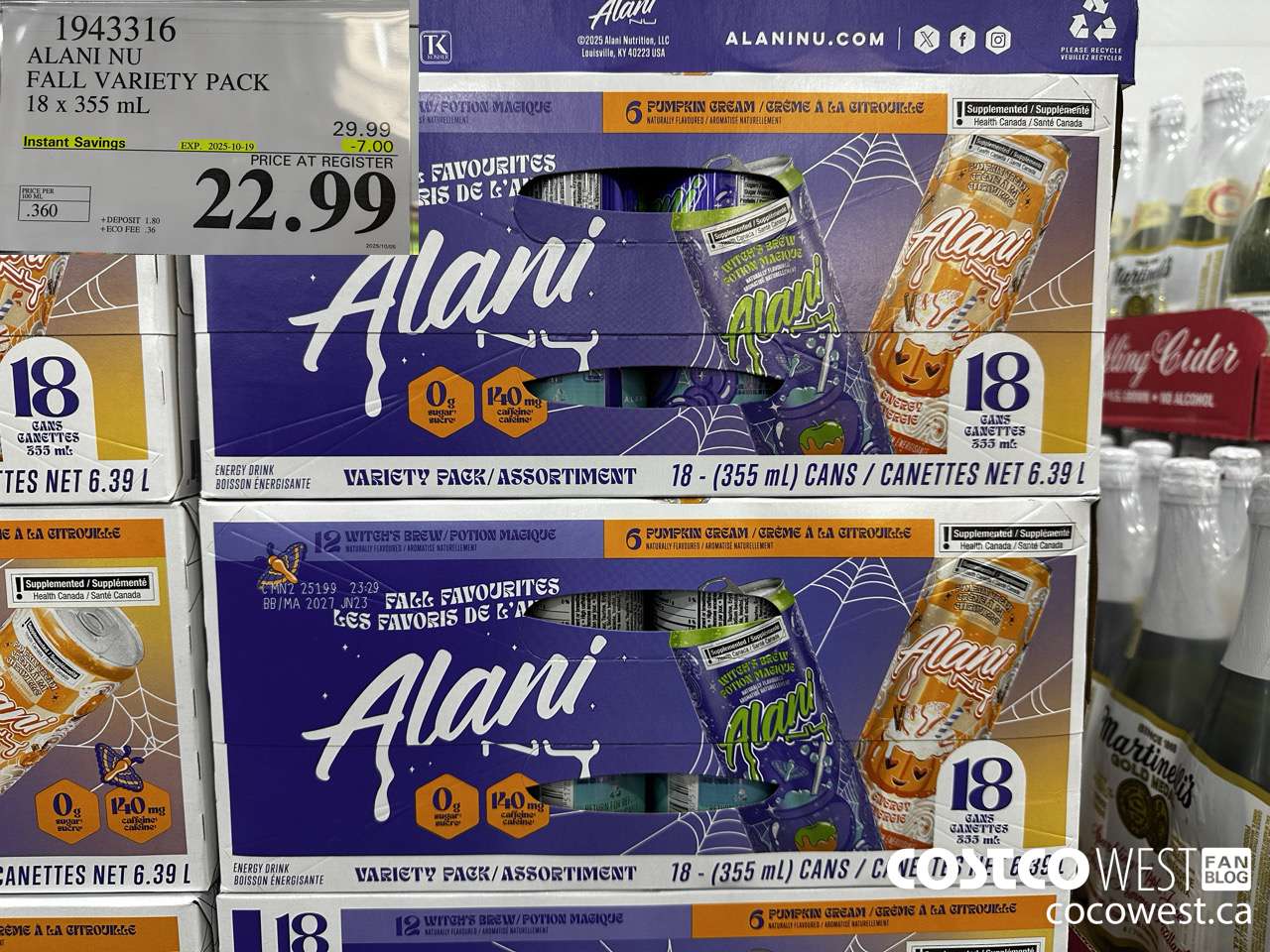 1943316 ALANI NU FALL VARIETY PACK 18 X 355ML ($7.00 INSTANT SAVINGS EXPIRES ON 2025-10-19) $22.99