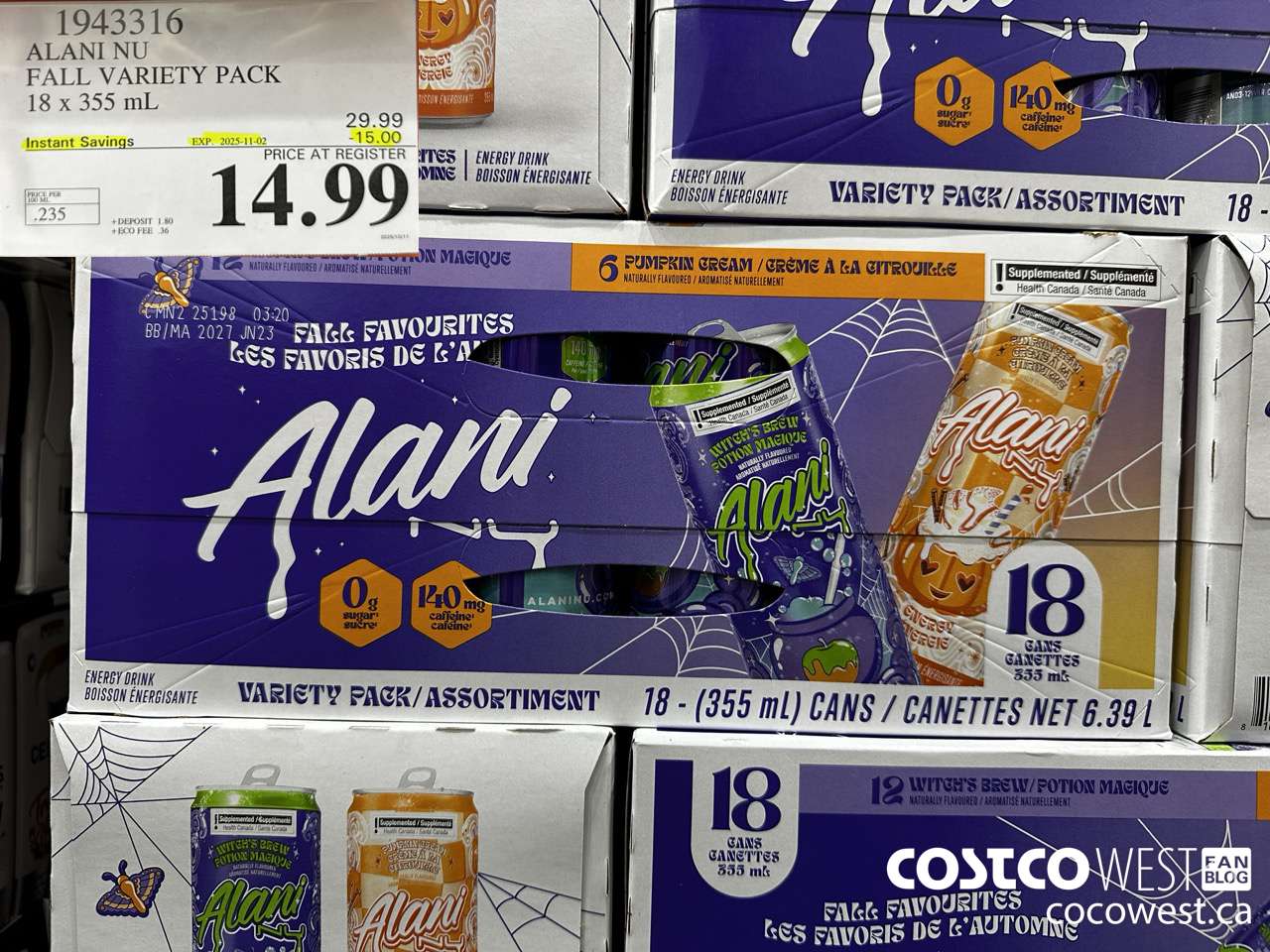 1943316 ALANI NU FALL VARIETY PACK 18 X 355ML ($15.00 INSTANT SAVINGS EXPIRES ON 2025-11-02) $14.99