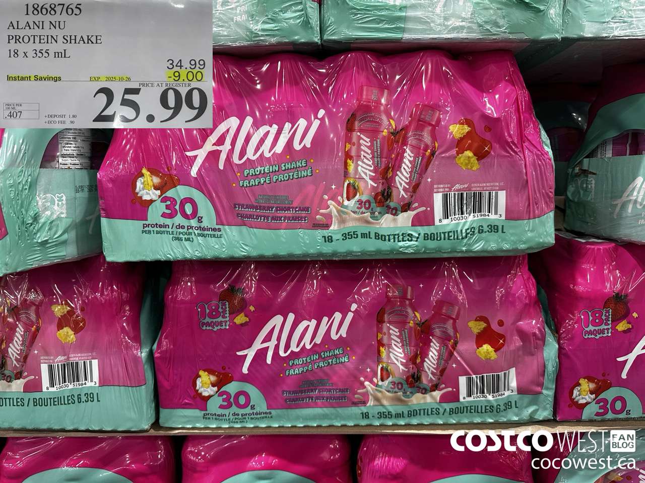 1868765 ALANI NU PROTEIN SHAKE 18 X 355ML ($9.00 INSTANT SAVINGS EXPIRES ON 2025-10-26) $25.99