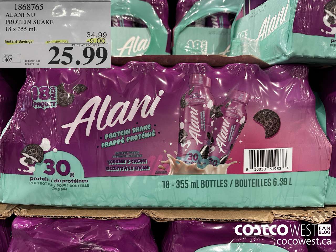 1868765 ALANI NU PROTEIN SHAKE 18 X 355ML ($9.00 INSTANT SAVINGS EXPIRES ON 2025-10-26) $25.99