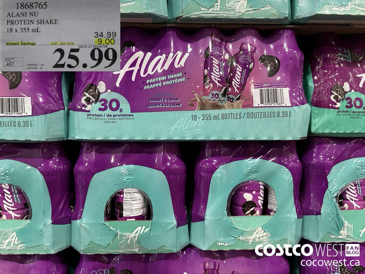 1868765 ALANI NU PROTEIN SHAKE 18 X 355ML ($9.00 INSTANT SAVINGS EXPIRES ON 2025-10-26) $25.99